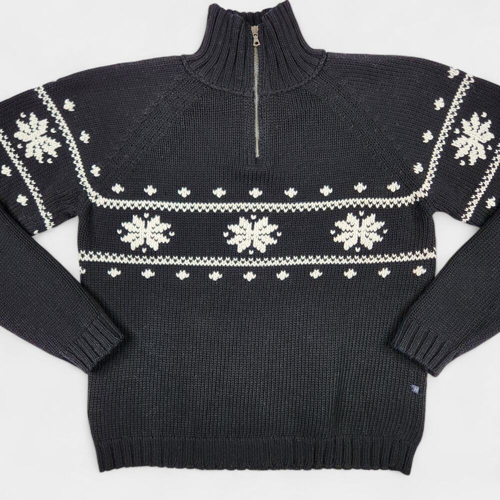Vintage Tommy Hilfiger Knit Sweater Men's Large Black 1/4 Zip Mockneck Alpine